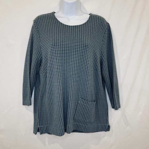 J. JILL women's large ponte knit 3/4 sleeve houndstooth top w/ pocket - Picture 9 of 9